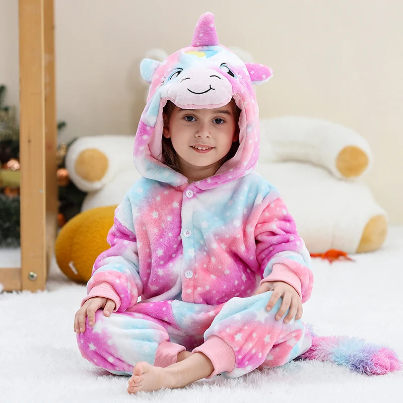 MICHLEY Christmas Capybara Flannel Blanket Sleepers Onesie Hooded Children Costume Clothes Jumpsuit Sleepwear For Boys Girls