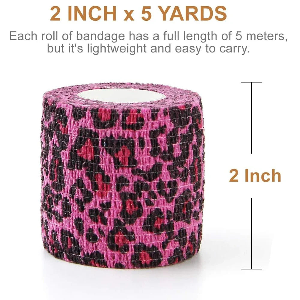 White/Pink Heart And Pink Leopard Tape Tattoo Handle Bandage Anti-slip Athletic Nonwoven Self-adhesive Elastic Bandage Grip