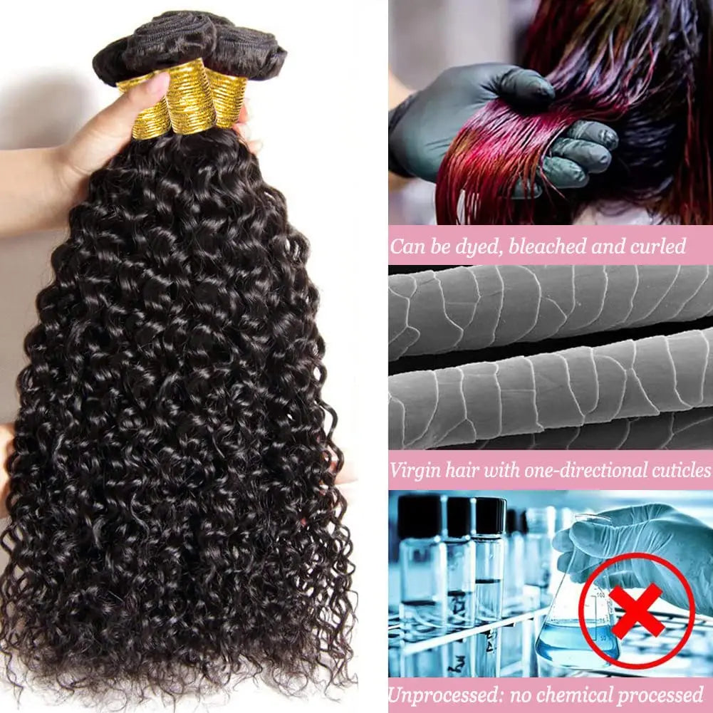 Deep Wave Bundles Brazilian Virgin Raw Unprocessed Human Hair Deep Curly Wavy Bundles 30 40 Inch Natural Black Color Human Hair