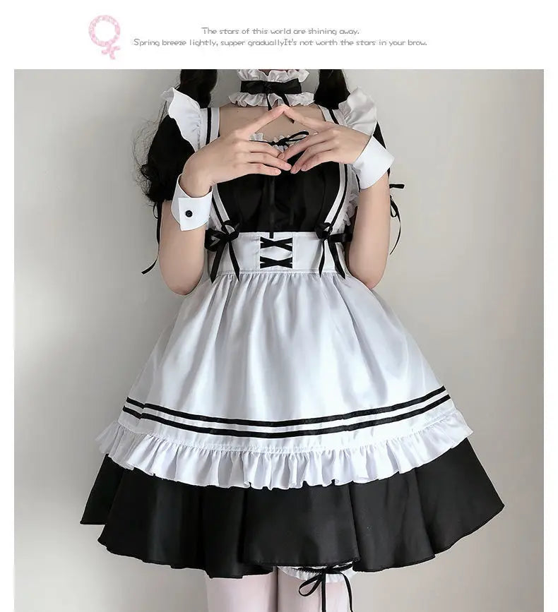 Halloween Maid Set Waiter's Cute Dress Men's Women's Costume Big Character Black and White Style Plus Size Short Sleeved Dress
