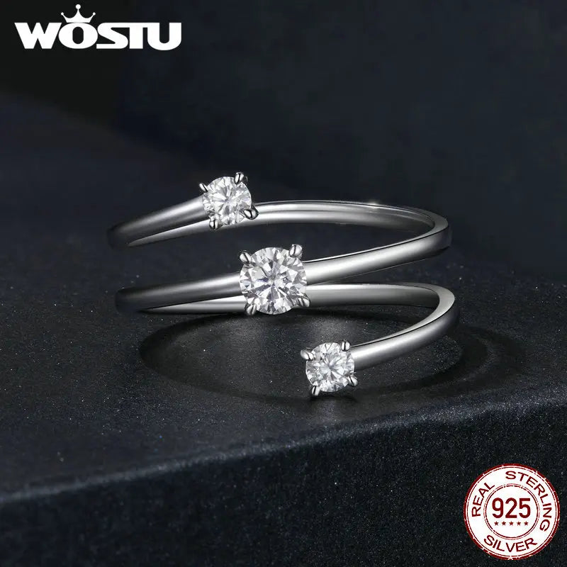 WOSTU Three layer 0.5 CT Moissanite Coiled Ring 925 Sterlin Silver D Color Moissanite Stackable Promise Wedding Ring Party Gift
