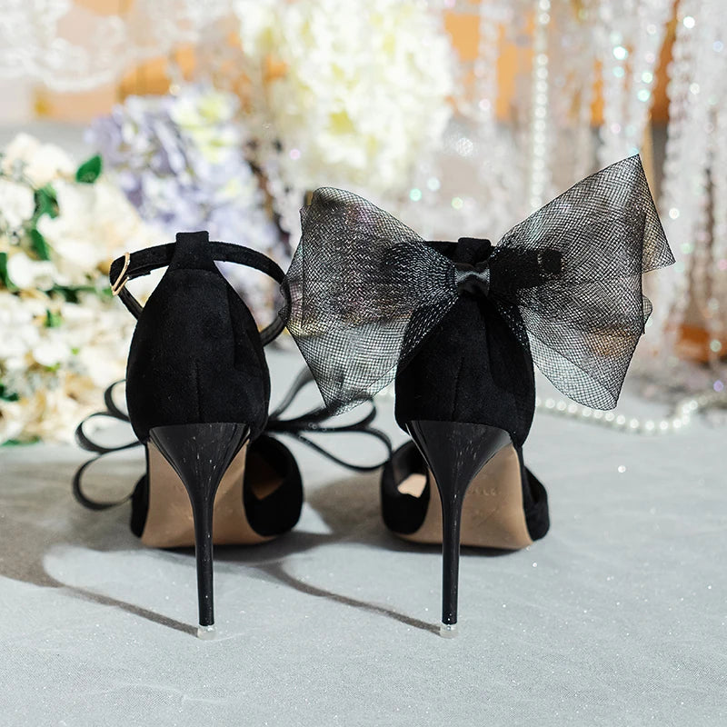 Fashion Silk Bowknot Satin Women Pumps Summer Pointed Toe High Heels Party Wedding Stripper Heels Lady Shoes Big size 45