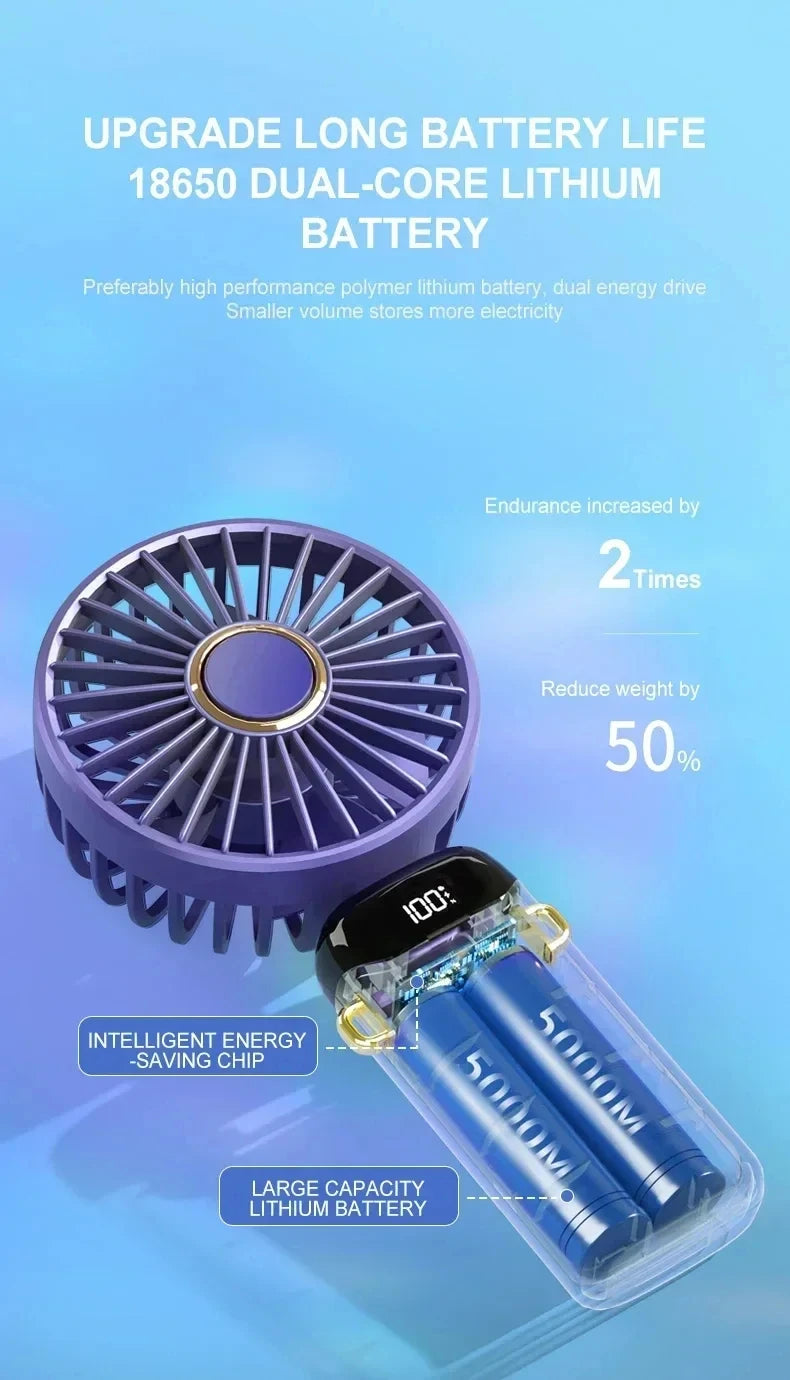 5-Speed Portable Handheld Mini Fan Foldable Neck Hanging Fans USB Rechargeable Fan with Phone Stand and Display Screen fan