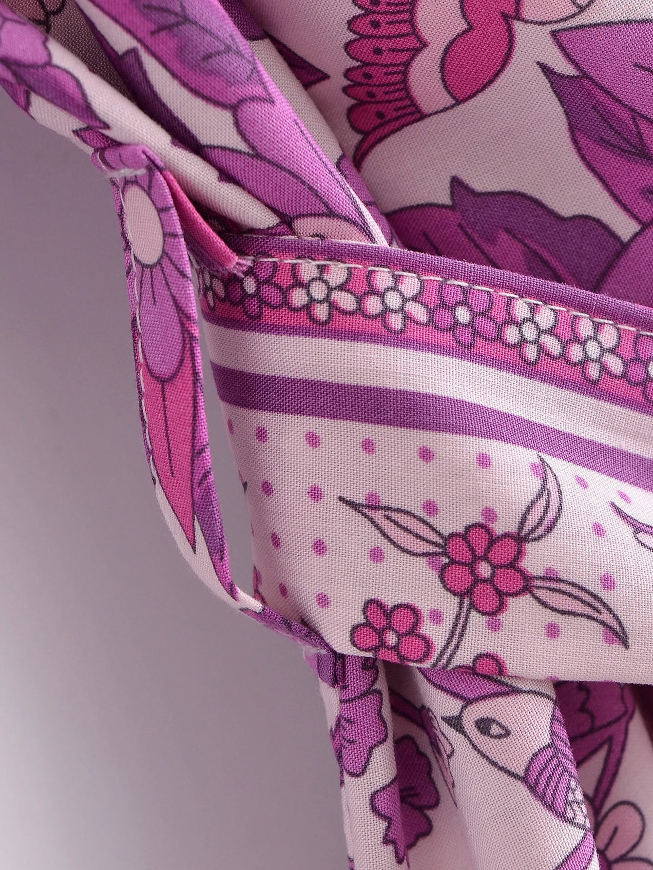 BOHO Women Blue With Pink Flower Print Kimono Shirt Holiday Tide Bow Sashes Mid Long Cardigan Summer Blouse Beach Cape