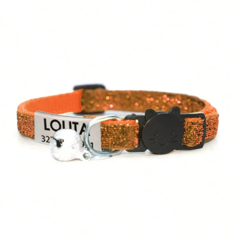Customized Glitter Cat Collar with ID Tag Safe Breakaway Cats Collars Quick Release Cute Necklace Free Engrave For Cats Kitten