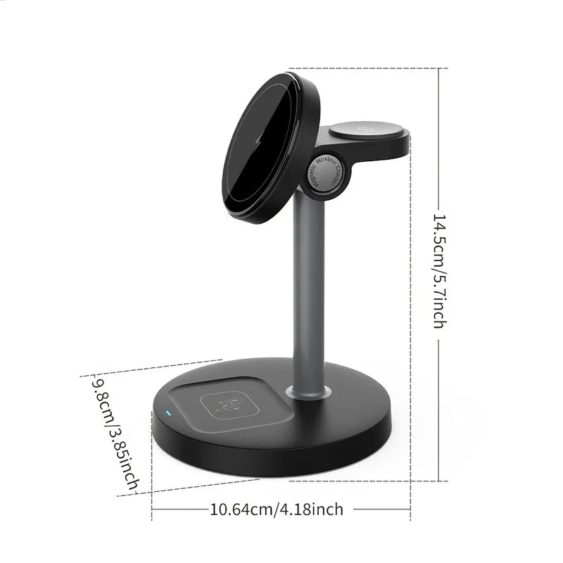 3 In 1 Magnetic Wireless Charger Adjustable Stand For iPhone 16 15 14 13 Pro Max iWatch 10 9 8 AirPods Pro Fast Charging Station