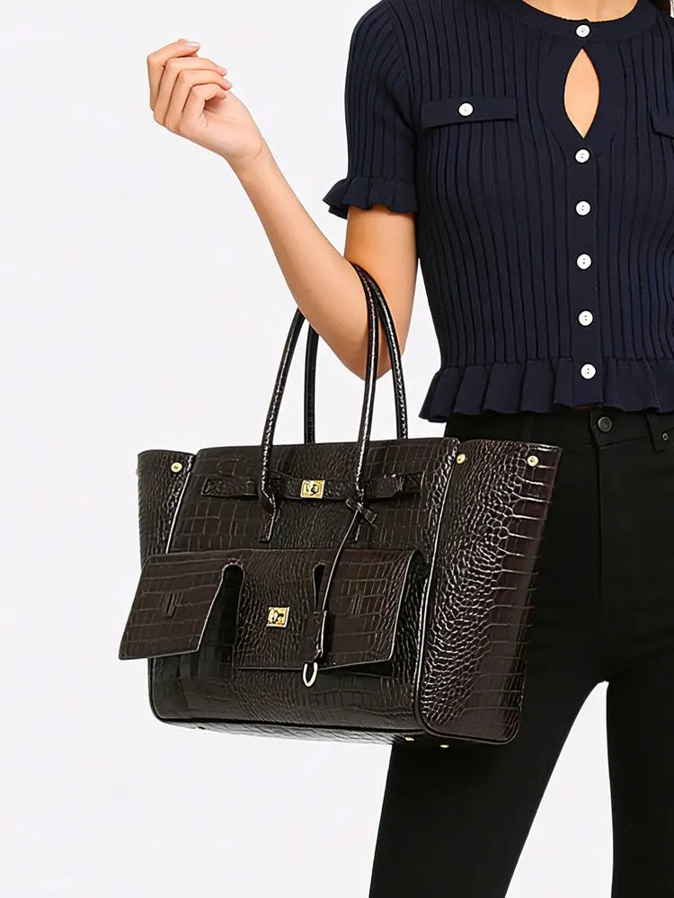 Luxury Leather Diaper Bag For Women Minimalist Design Handbag Elegant Classic Commuter Large Capacity Bag