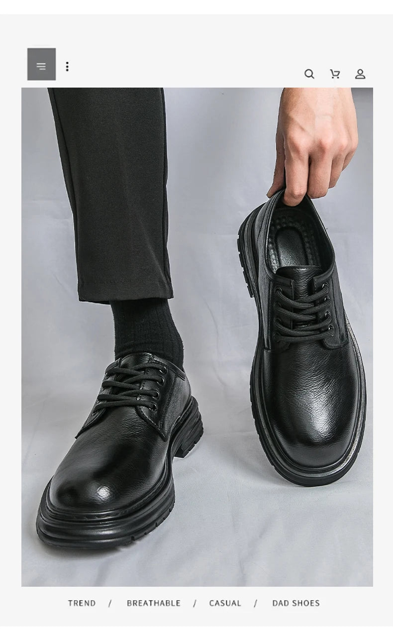 2025 New British-style Black Casual Leather Shoes for Men's Business Formal Wear Large-sized Work Shoes Trendy Size 48