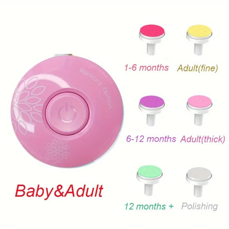 Baby Electric Nail Trimmer 6 Replaceable Heads Gentle Newborn Care Safe Quiet Nail File for Infant Toddler Soft Grinding