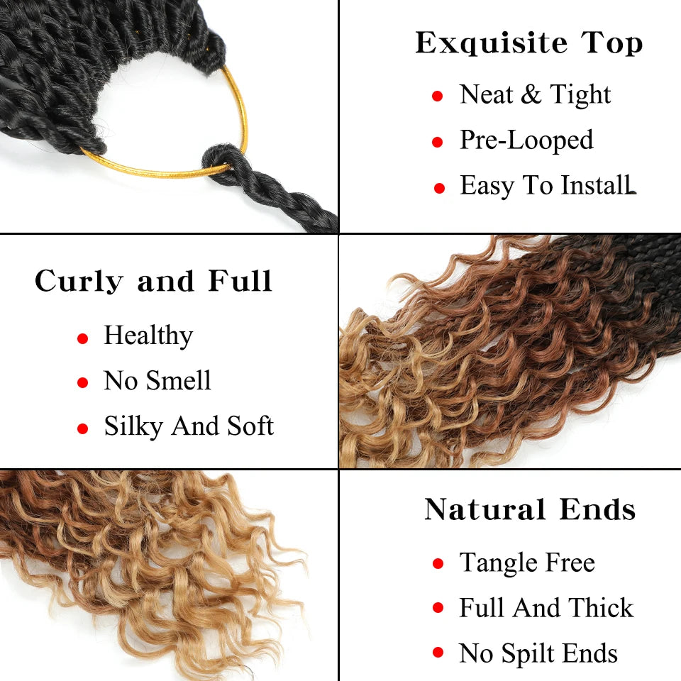 14 18 24 Inch Boho Box Braids Crochet Braids Curly Ends 1B 30 27 #4 Bug 8 Colors Ombre Goddess Bohemian Box Braids Crochet Hair