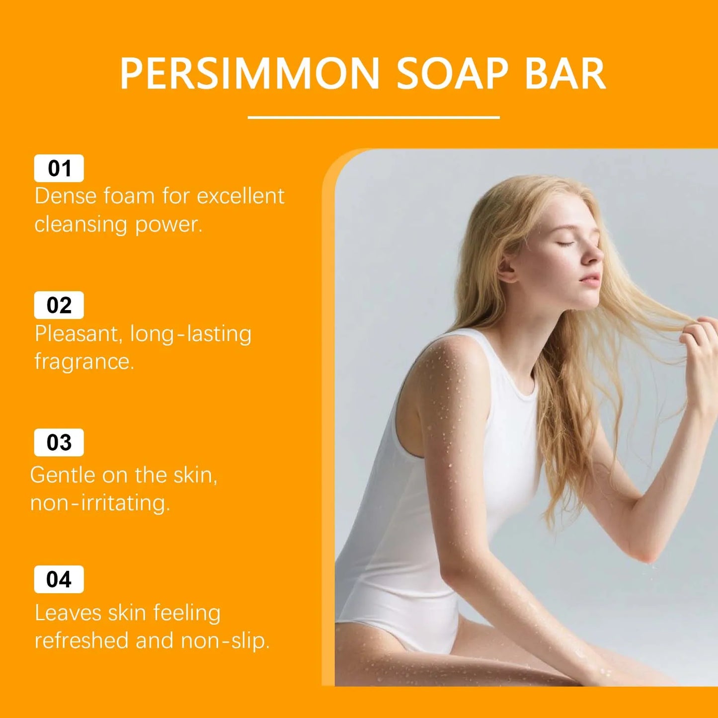 Persimmon Soap Bar Odor Removal Bath Bar Natural Deodorizing Body Cleansing Soap Soften Rough Skin Moisturizing Bath Soap