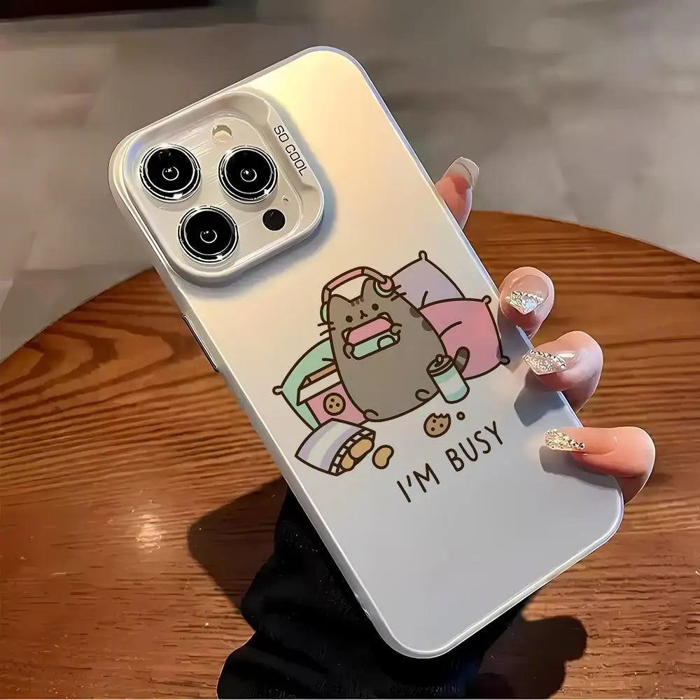 P-Pusheen Cat Phone Case FUNDA For IPhone 12 11 13 14 15 16 Max Pro Plus Mini Silver LMDaser Color Cover