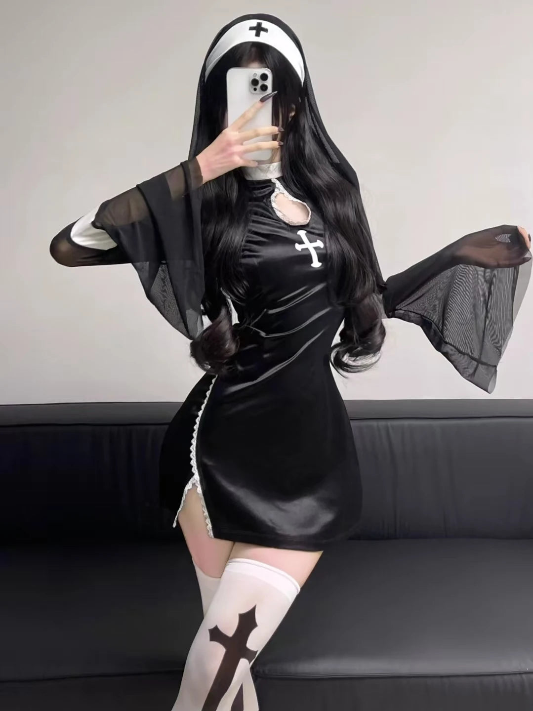 2026 Halloween Costumes For Women Nun Cosplay Dress Gothic Sexy Tempting Uniform Party Performance Clothing Horror Movie Prop