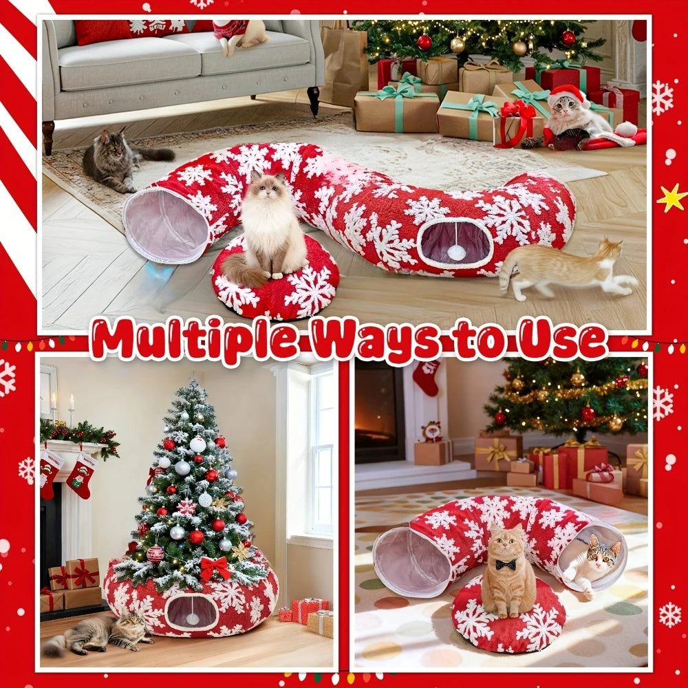 Round Donut Cat Beds Christmas House Soft Plush Pet Mat for Puppy Cushion for Cats To Hide 2 in 1 Tunnel Cats Sleeping Sofa Noel