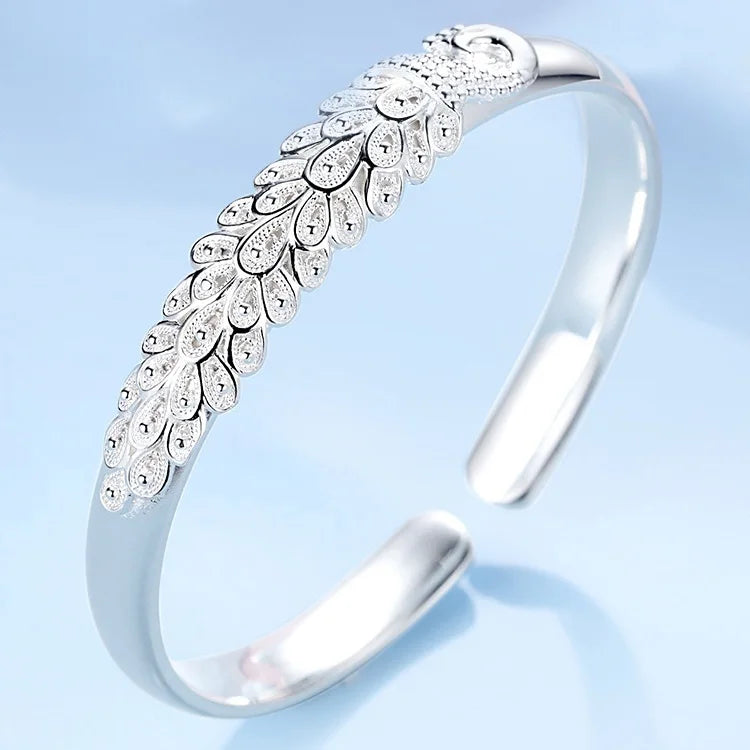 925 sterling silver elegant Peacock opening screen bracelet Bangles for women fashion party wedding Accessories jewelry gift