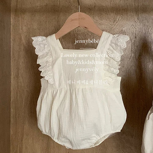 2024 New Summer Newborn Baby Girl Romper Flying Sleeve Cotton Mesh Splicing Toddler Baby Girl Jumpsuit 0-24M Baby Girl Clothing