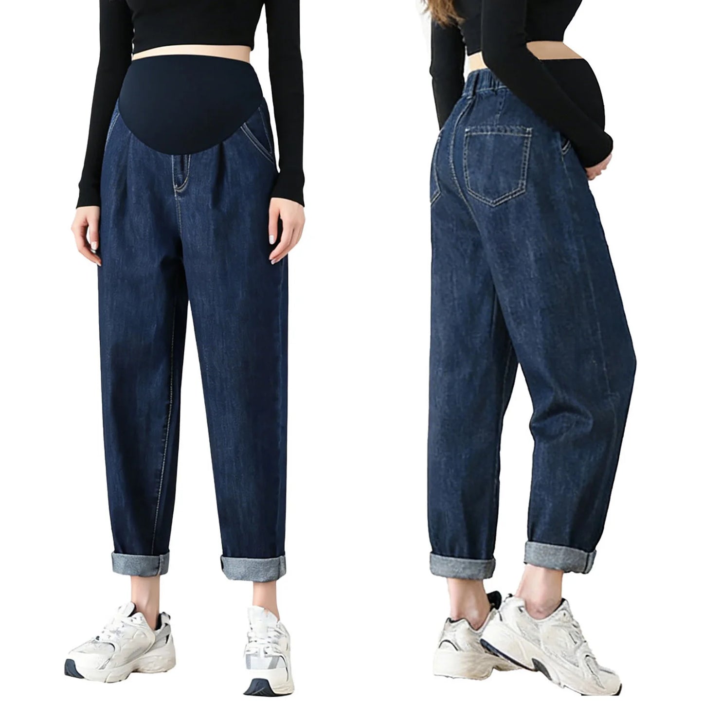 Pregnant Women Fashion Casual Wide-Leg Jeans Adjustable High Waist Belly Support Denim Pants Maternity Clothing for Daily Party