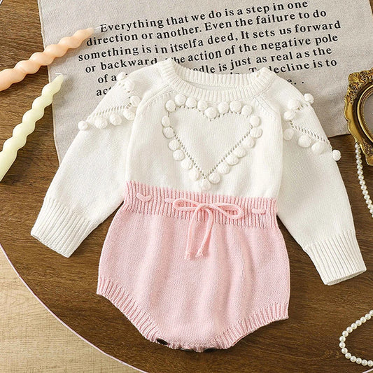 Autumn Lovely Heart Jumpsuit Infant Baby Girl Knitted Clothes Love Romper Bodysuit Outfit Spring Cotton Knitted Sweater Bodysuit