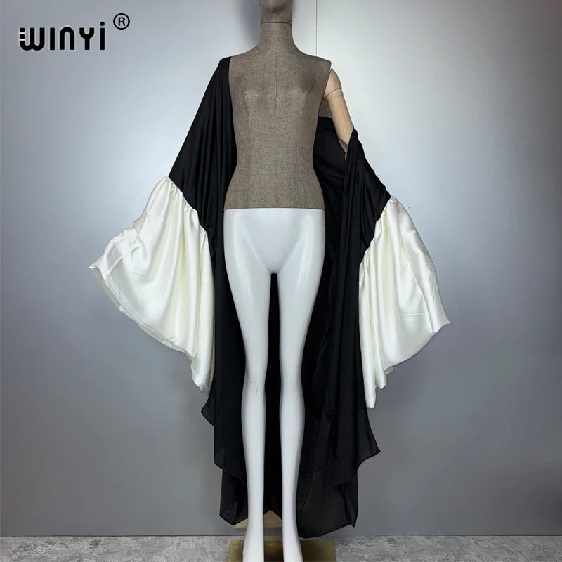 WINYI original Hanfu Kimono Evening dress Beach Wear Cover up Africa women loose puff(ed) sleeves Cardigan boho Holiday kaftan