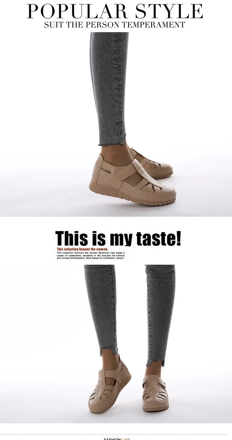 Women's Shoes Sandals Fashion Baotou Wedge Platform Sandals Ladies Retro Rome Sandalias Mujer Slip on Beach Shoes Footwear 2024