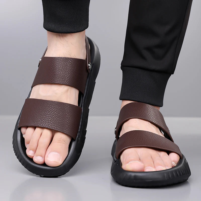 Man Retro Outdoor Comfort Thick Soled Leather Sandals Men's Summer New Men Sandals Luxury Quality  Beach Anti Slip Men Slippers