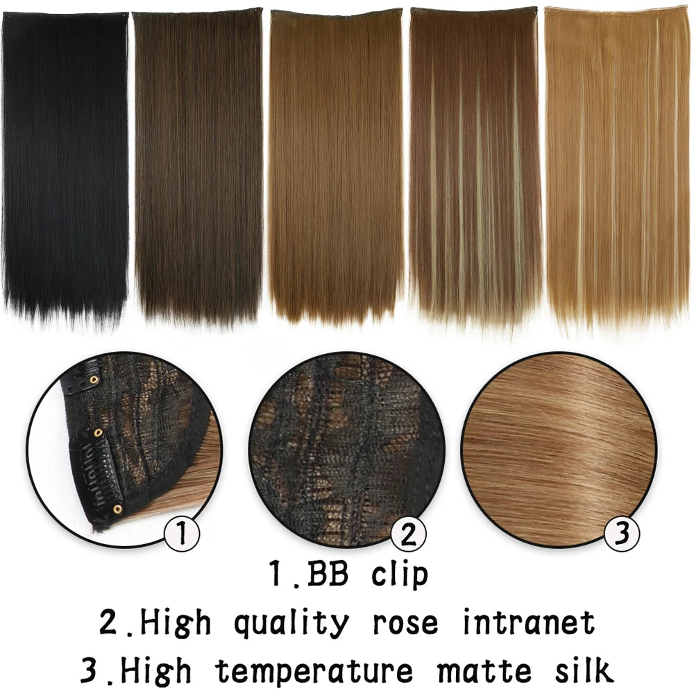 Synthetic 24Inch Hair Extensions OnePiece 5 Clips Long Straight Hairstyle Heat Resistant Fake Hairpiece For Women Natural Brow