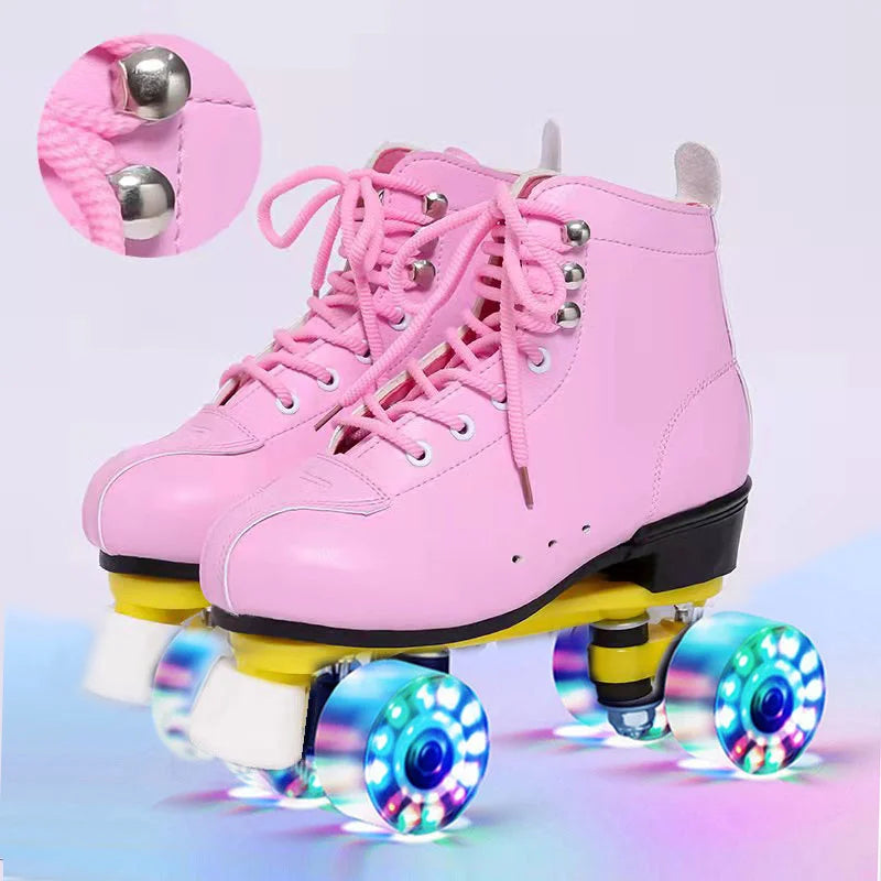 Roller Skate Shoes Size 34-45 4 Wheels Quad Sneakers Skating Pu Leather Sport Beginner Men And Women Roller Skating Shoes Gift