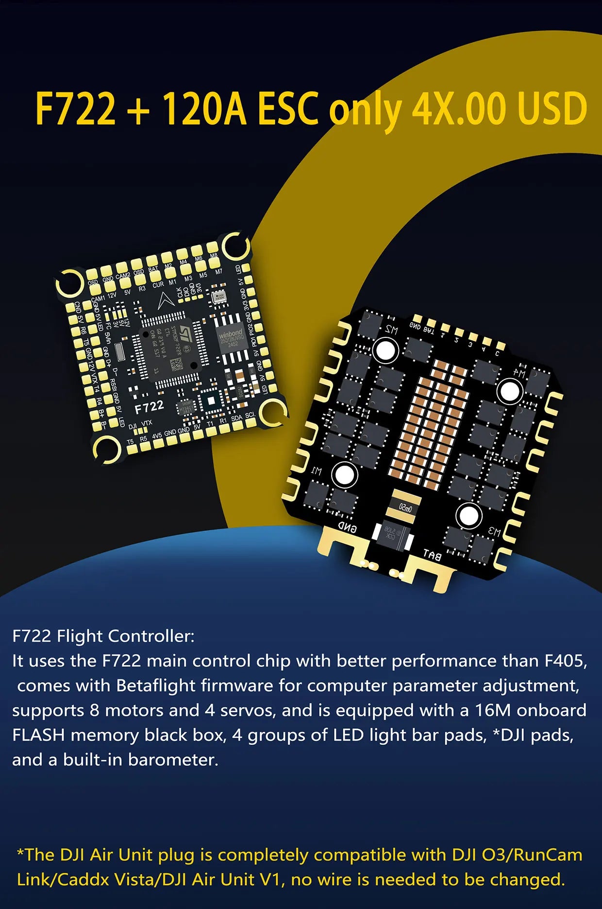 DAKEFPV F722 Flight Control FC 3-12S 100A 120A 4in1 ESC F722 Flight STACK 30x30mm For Remote Control FPV Racing Drone