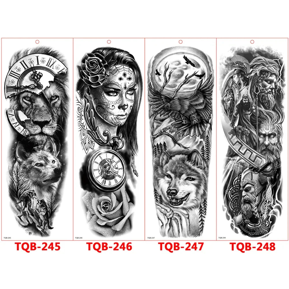 Full-arm Tattoo Stickers With The Crown Of The Virgin Of Jesus And Lion Waterproof Tattoo Stickers