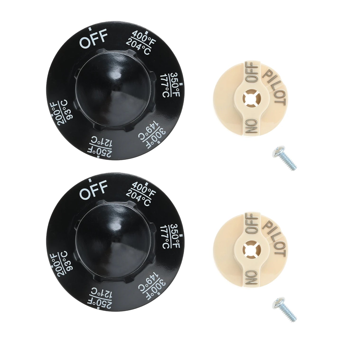 2 Sets Control Valve Beige Pilot Dial Knob and 200-400°F Thermostat Knob for Fryers, Range, Braising
