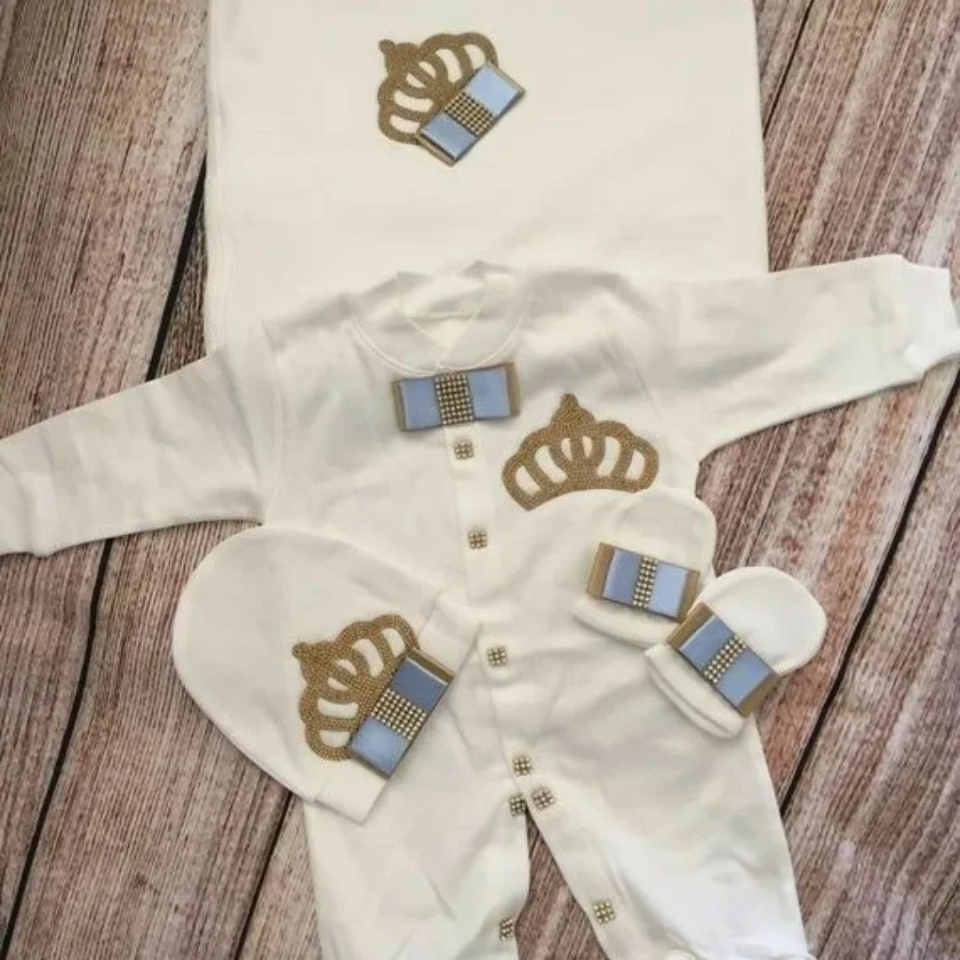 5pcs Newborn Baby Embroidery Lace Romper Outfit Clothing Cotton Infant Wrapped Baby Products Pants Mittens Receiving Blanket