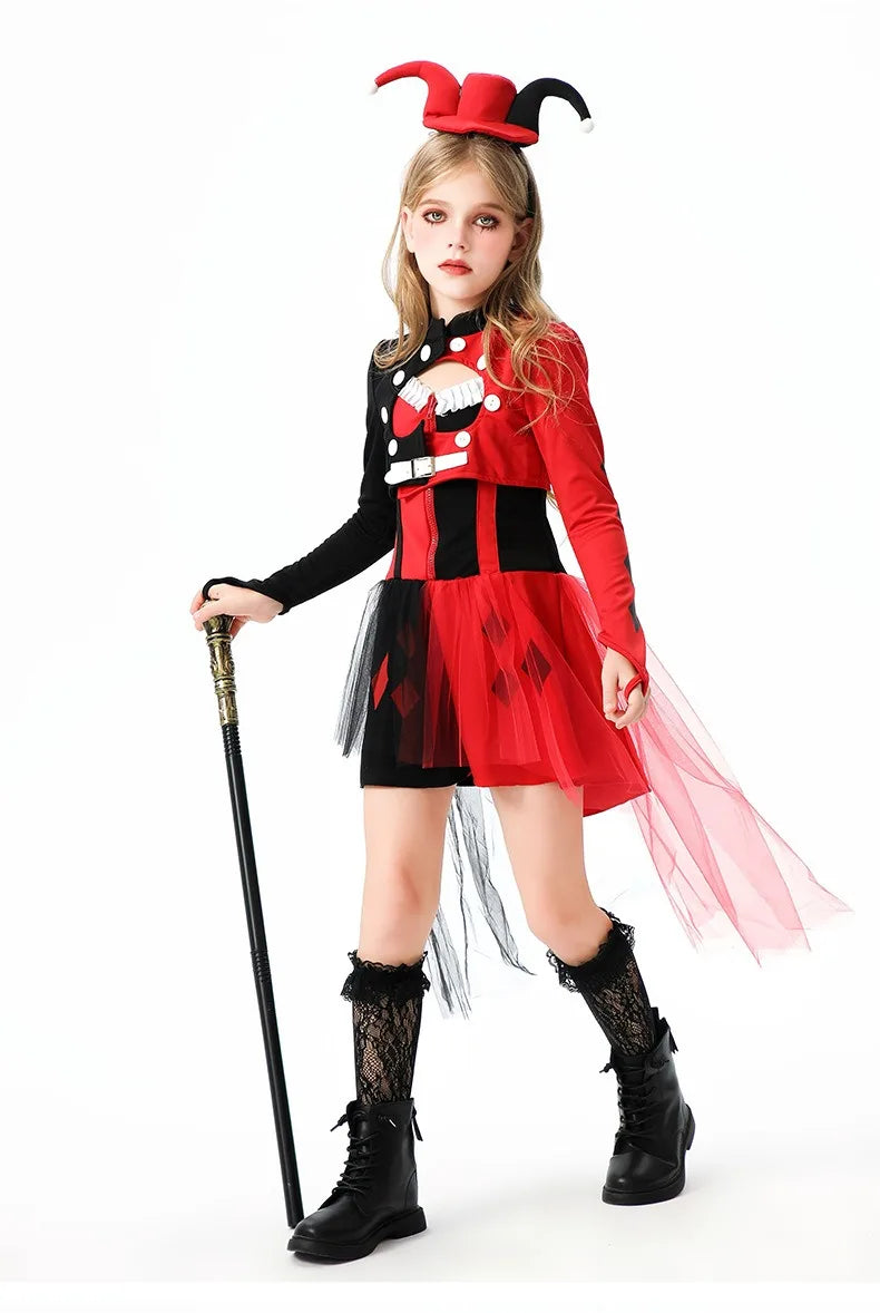 Halloween Cosplay Costumes Horror Clown Dresses Pants Headwear Clothes Sets Carnival Theme Party Role Playing Outfits for Girls