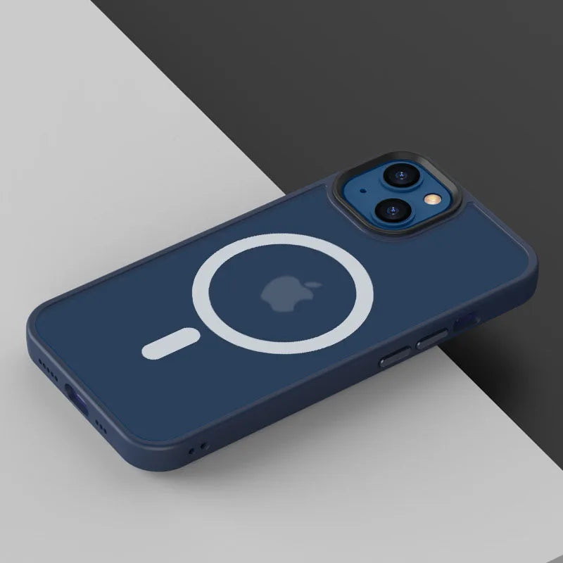 Matte Transparent Case For iPhone 13 12 15 16 17 14 Pro Max Air Cover For MagSafe Wireless Charger Protection Shell Shockproof