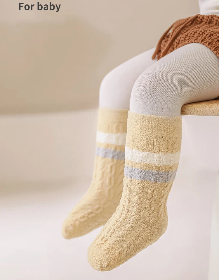 3/5 Pairs Winter Warm Baby Mid Tube Socks Soft Thickned Striped Newborn Socks Toddler Socks For Boys And Girls