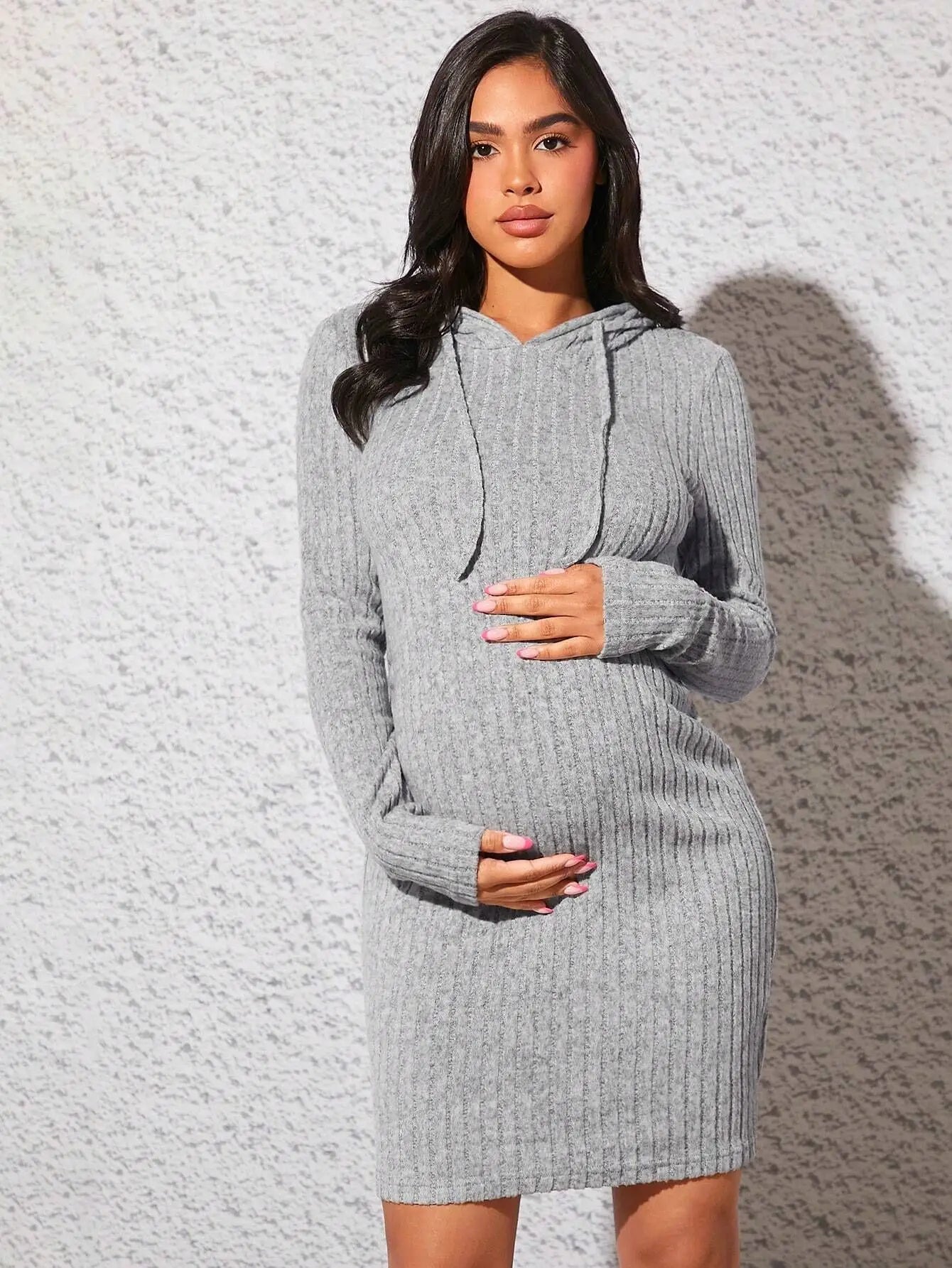 Pregnancy Dresses Relaxation Maternity Clothing Autumn Solid Color Knit Hoodie Daily Dress Close-fitting Skirt Women Clothes