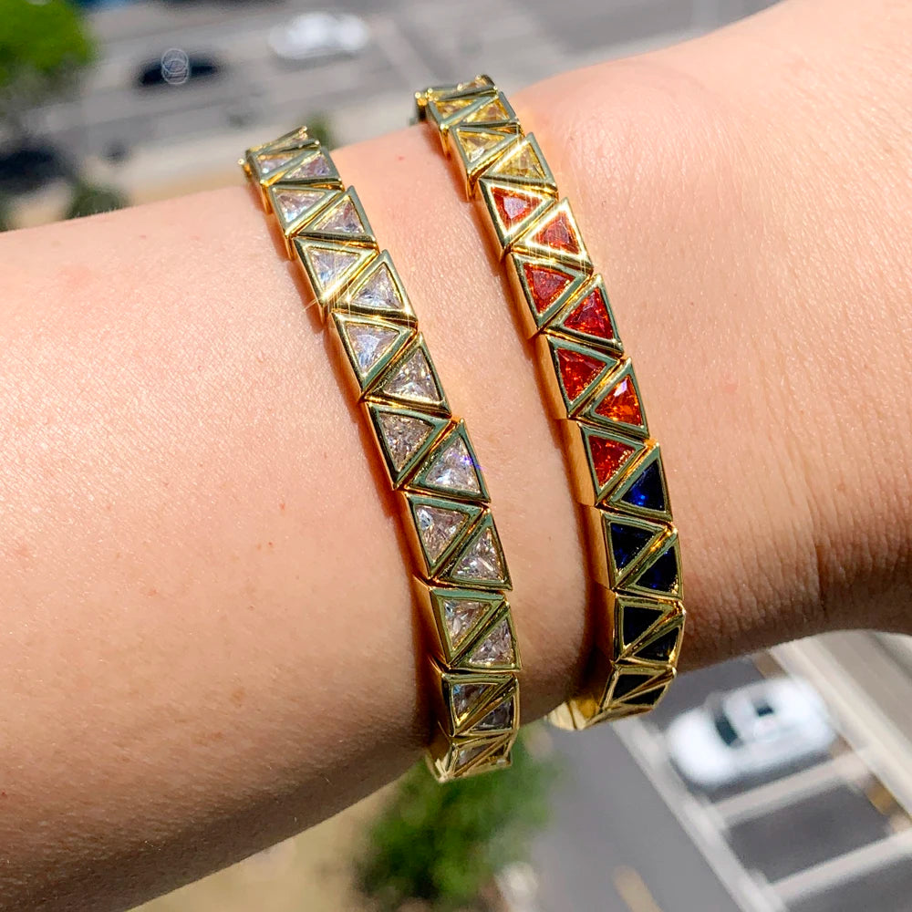 New Iced Out Bling CZ Geometric Stretchy Stretch Double Tennis Chain Bracelet Adjusted Size Bangle For Women Fashion Jewelry