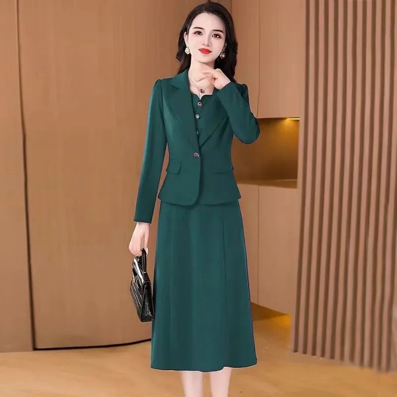 Elegant Slimming Autumn Winter Wedding Dress Set Long Ankle Length Cocktail Dresses with Suit Jacket for Wedding Banquet