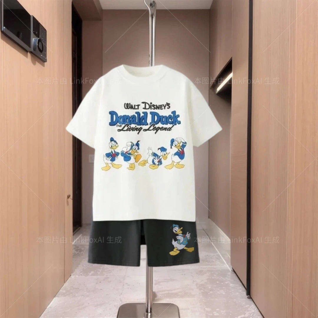 2025 Summer Kids Clothes Short Sleeve Outfits Cartoon T-shirt+shorts Children Trendy Round Neck Tees Versatile Shorts Suits
