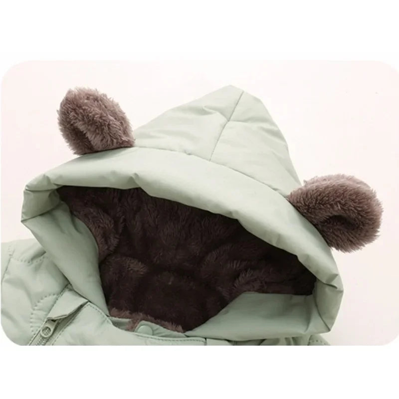 Toddler Baby Girl Boy Jumpsuit Thickened Fleece Lined Double-Layer Hooded Romper 0-2Y Cute Bear Ears Winter Warm Kids Snowsuit