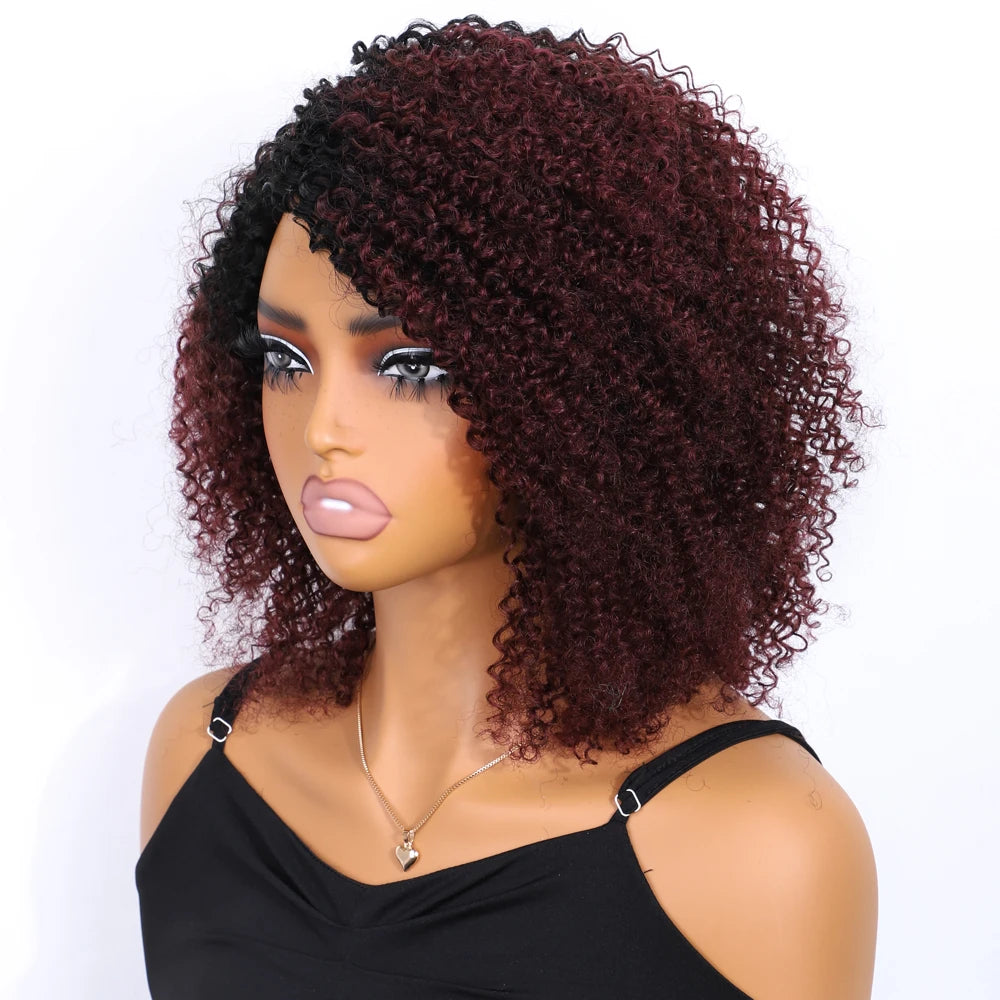 Lekker Highlight Brown Kinky Curly Bob 100% Human Hair Wigs For Women Brazilian Remy Hair Full Machine Made Clearance Curly Wigs
