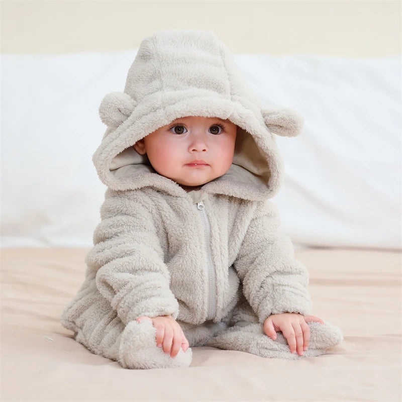 Newborn Baby Flannel Rompers Soft Warm Autumn Winter Bodysuit for Boys & Girls Cartoon Print Jumpsuit 0-19M Newborn Baby Clothes