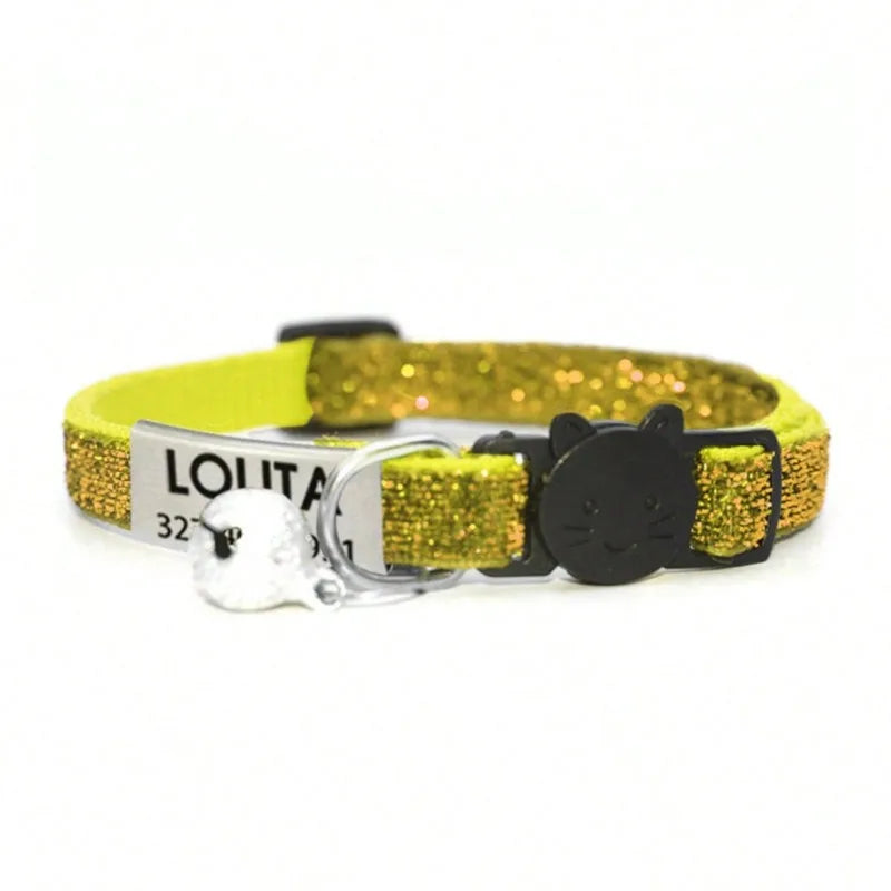 Customized Glitter Cat Collar with ID Tag Safe Breakaway Cats Collars Quick Release Cute Necklace Free Engrave For Cats Kitten