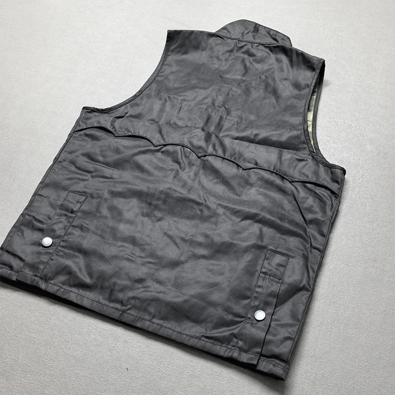 2026 Autumn Winter New American Retro Sleeveless Cargo Vest with Oil Wax Men's Multi-pockets Casual Heavyweight Waterproof Coat