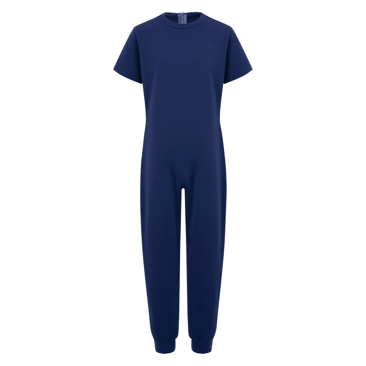 Kids Boys Girls Special Needs Adaptive Clothing Cotton Round Neck Short Sleeve Back Zipper Solid Color Full Body Jumpsuit Romper