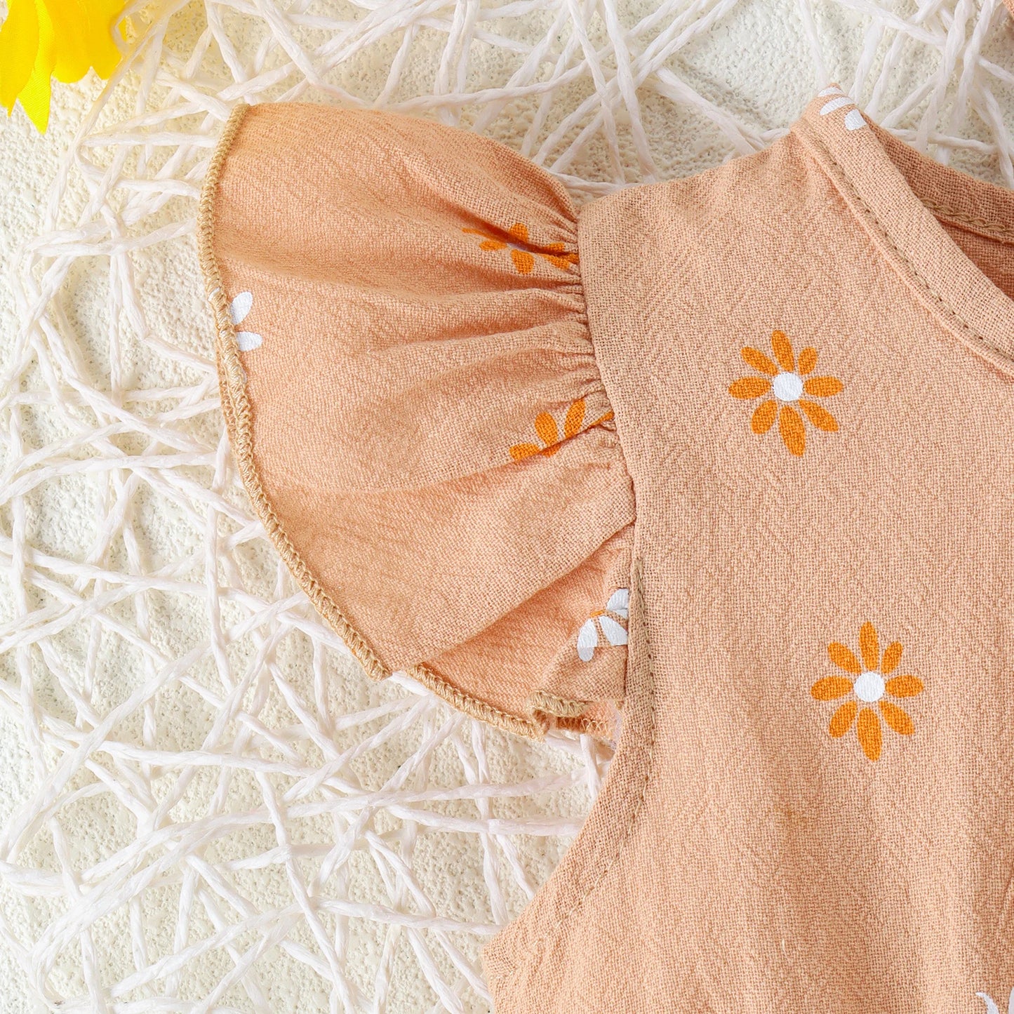 2PCS Summer 0-2 Years Old Comfortable Fashion Cute Baby Girl Multi-Color Printed Flower Jumpsuit + Bow Head Estimate