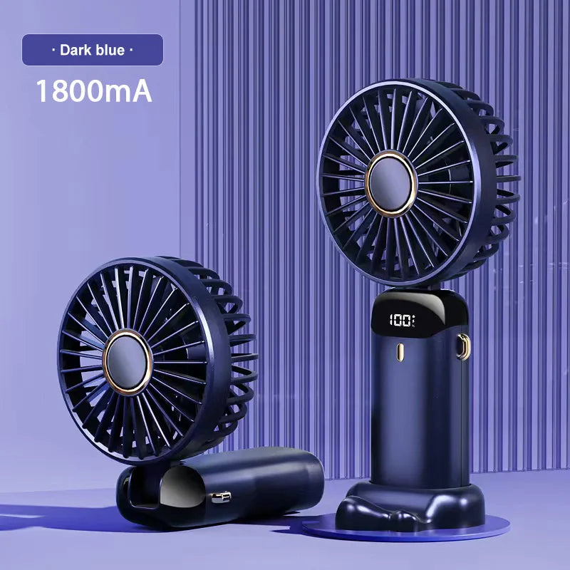 Handheld Mini Electric Fan Foldable Portable Neck Hanging Fans 5 Speed USB Rechargeable Fan With LED Display Screen Phone Stand