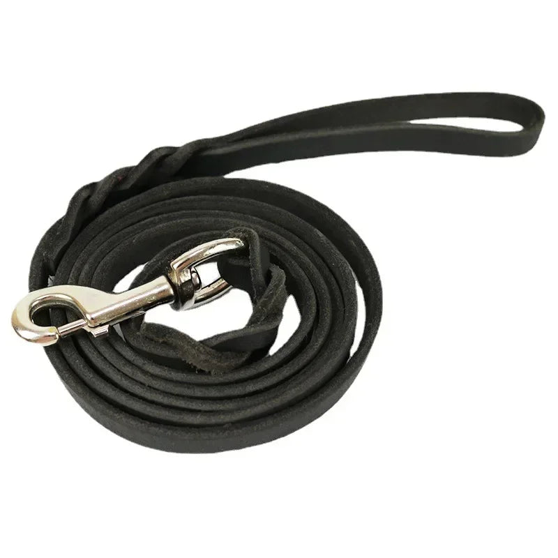 Handmade Genuine Leather Braided Dog Leash Heavy-Duty Training Lead with Metal Hook for Medium/Large Pets Dog Collar