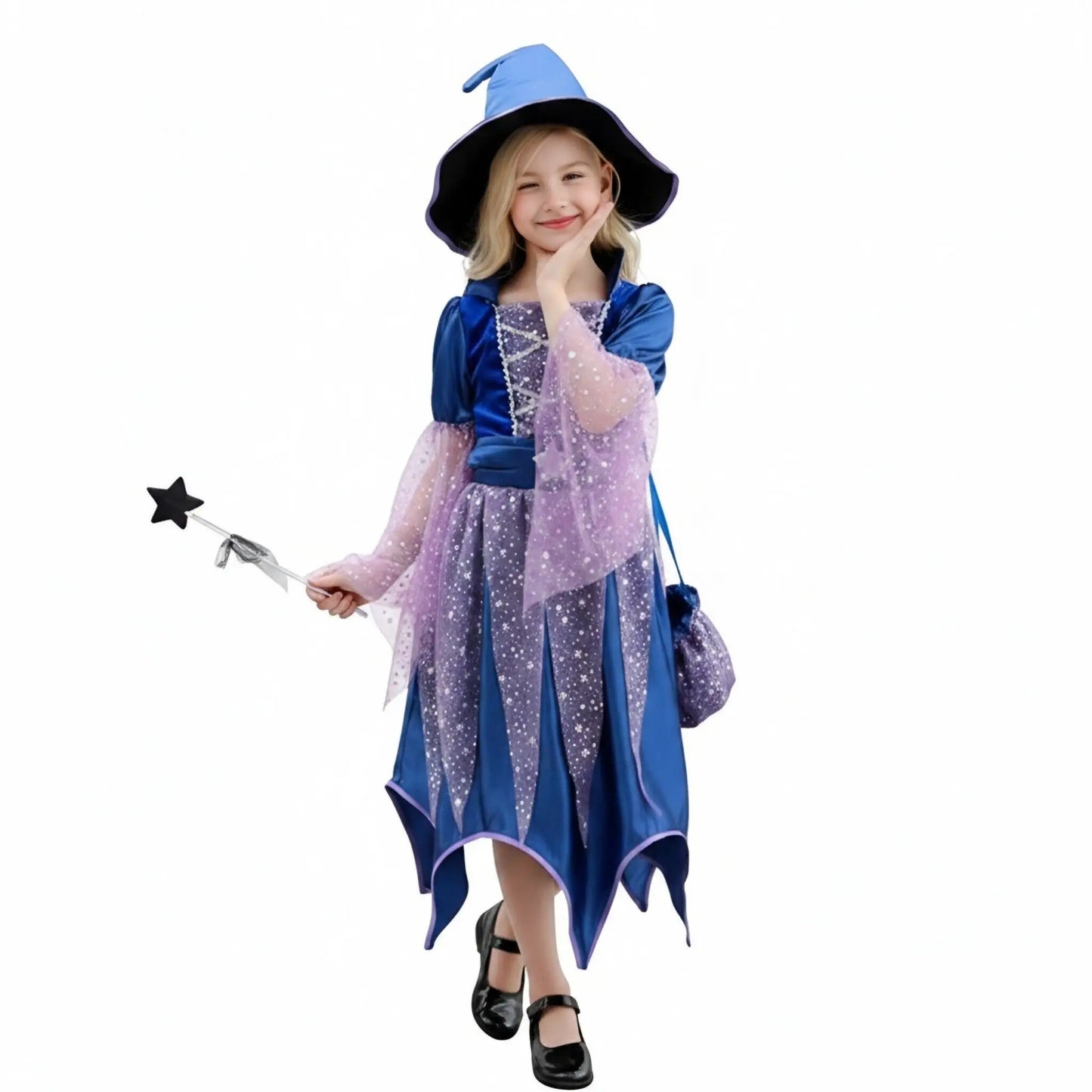 2026 Girls Halloween Cosplay Witch Dress With Hat Bag Costume Carnival Vestidos Kids Party Cosplay Dress Children Costume