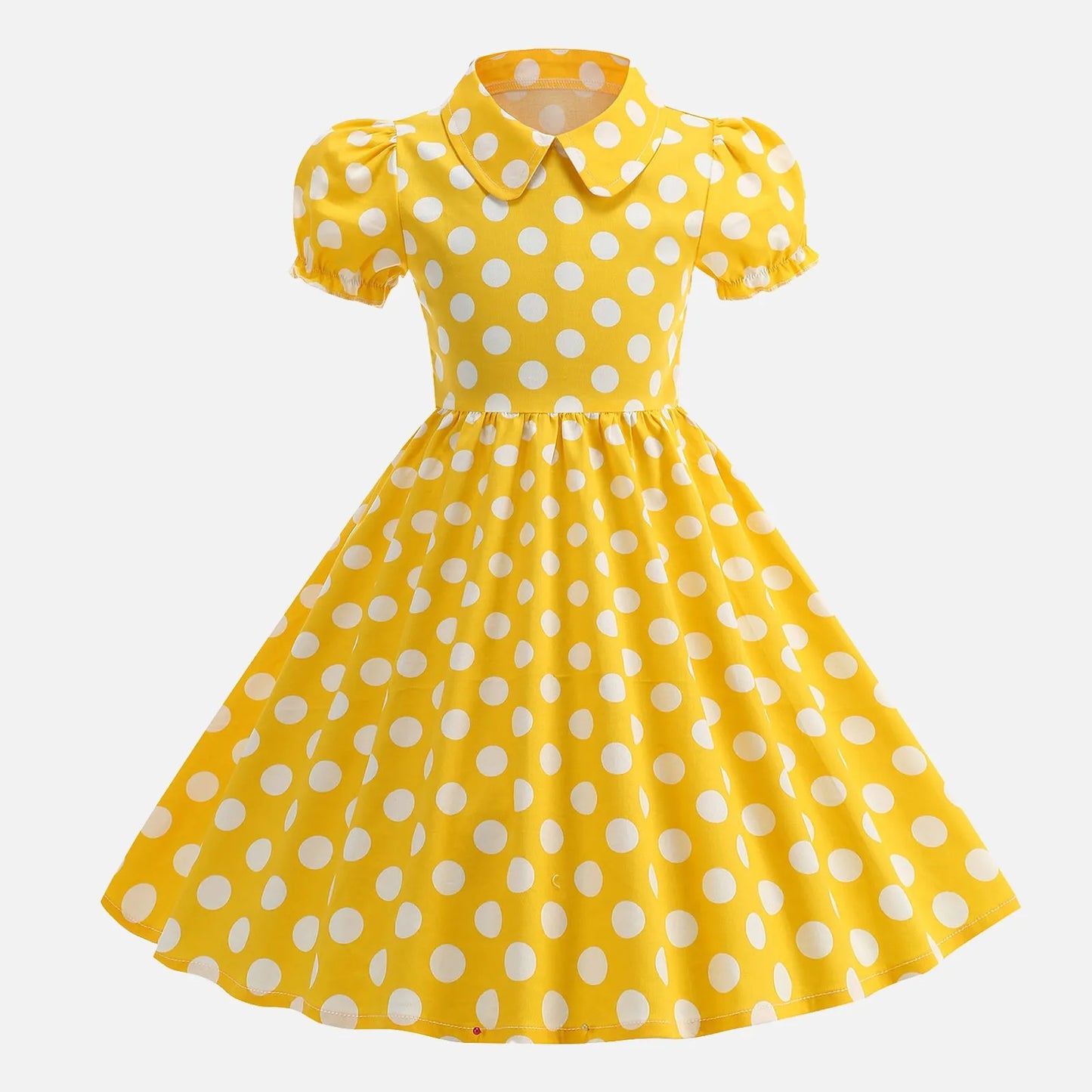 Girls Vintage Polka Dot Summer Dresses Elegant 50s Turn Down Collar Short Sleeve Princess Cocktail Dress Children'S Clothing