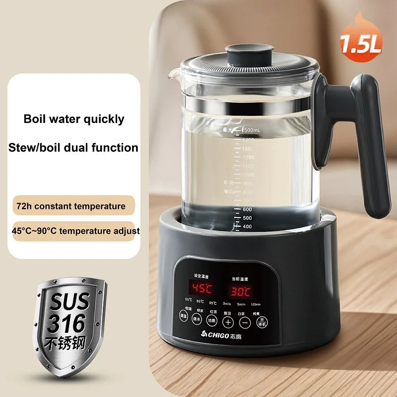1.5L Smart Electric Kettle Multifunction Steam Teapot Temperature Control Health Pot Office Glass Flower Teapot Auto Keep Warm